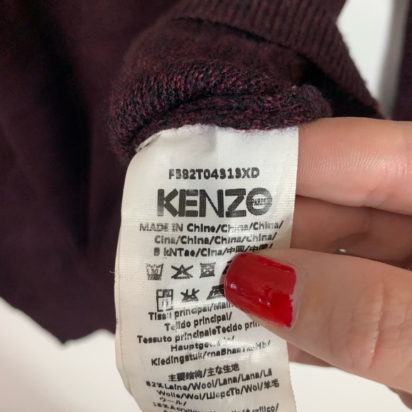 Kenzo Paris Evil Eye Crewneck Sweater Sz Medium Wool Blend Burgundy Embroidered - Picture 9 of 16